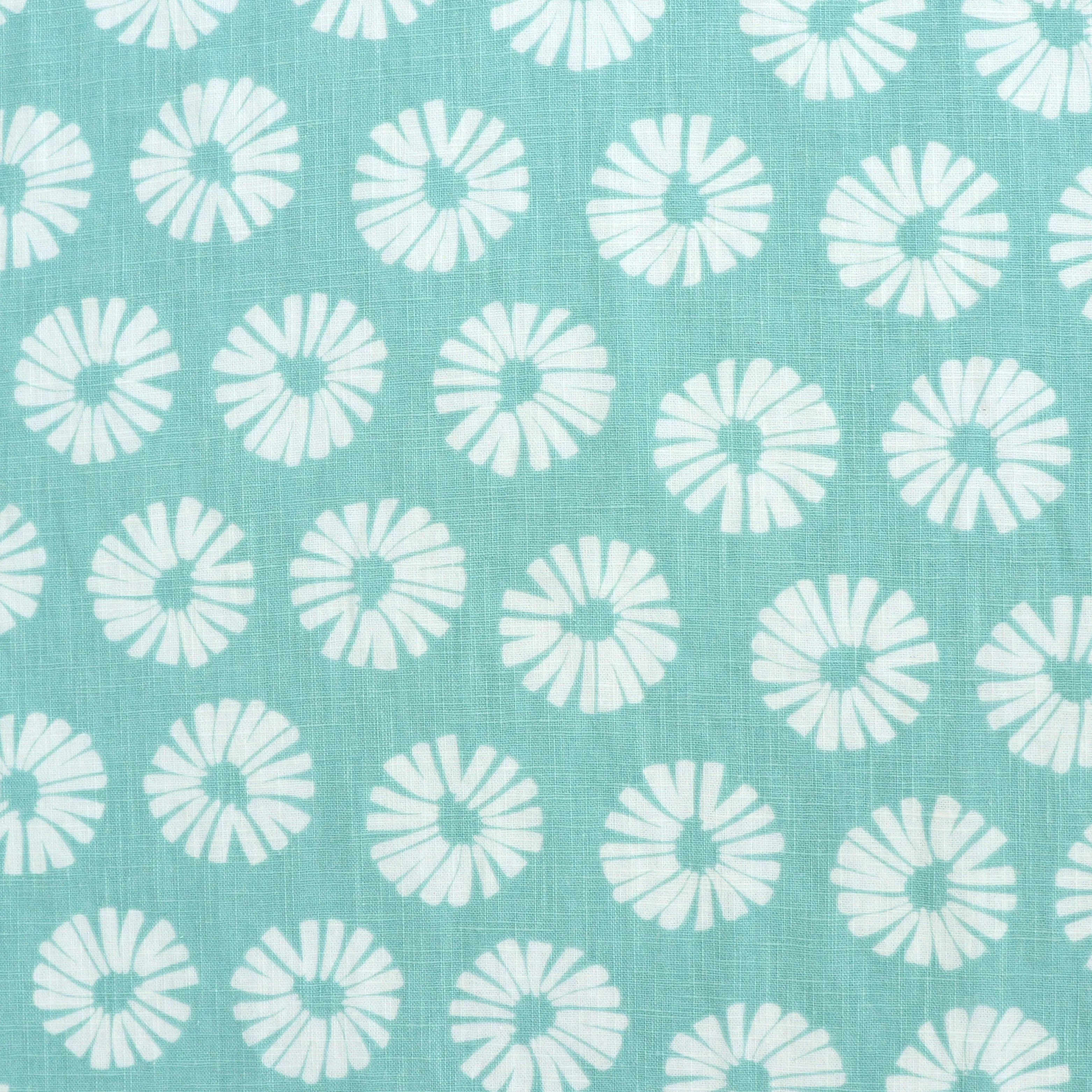 Washed Linen Cotton - Floral Stamp - Mint - SALE