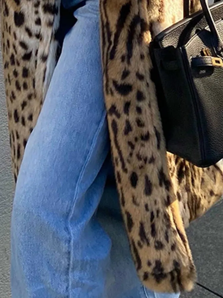 Winter Leopard Print Faux Fur Coat