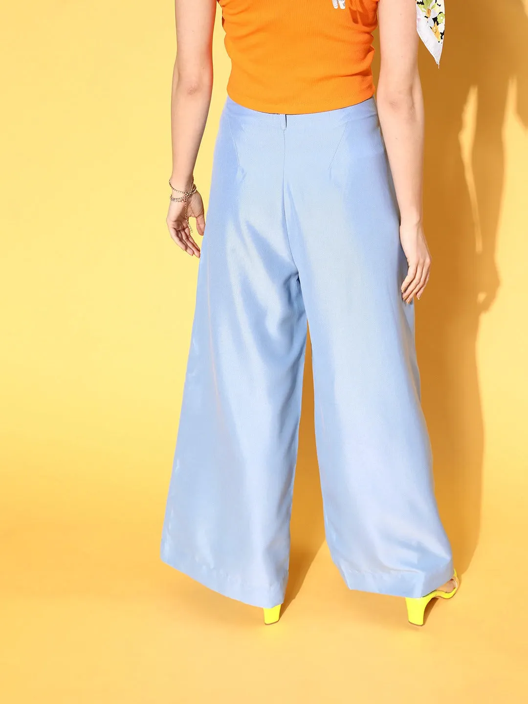 Women Blue High Waist Wide Leg Pants