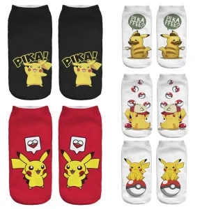 Women Harajuku 3D Cute Pikachu Print Socks Low Cut Ankle Comfortable Hosiery Meias Calcetiness Calzini Chaussette Femme