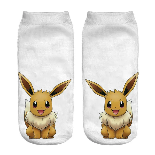 Women Harajuku 3D Cute Pikachu Print Socks Low Cut Ankle Comfortable Hosiery Meias Calcetiness Calzini Chaussette Femme