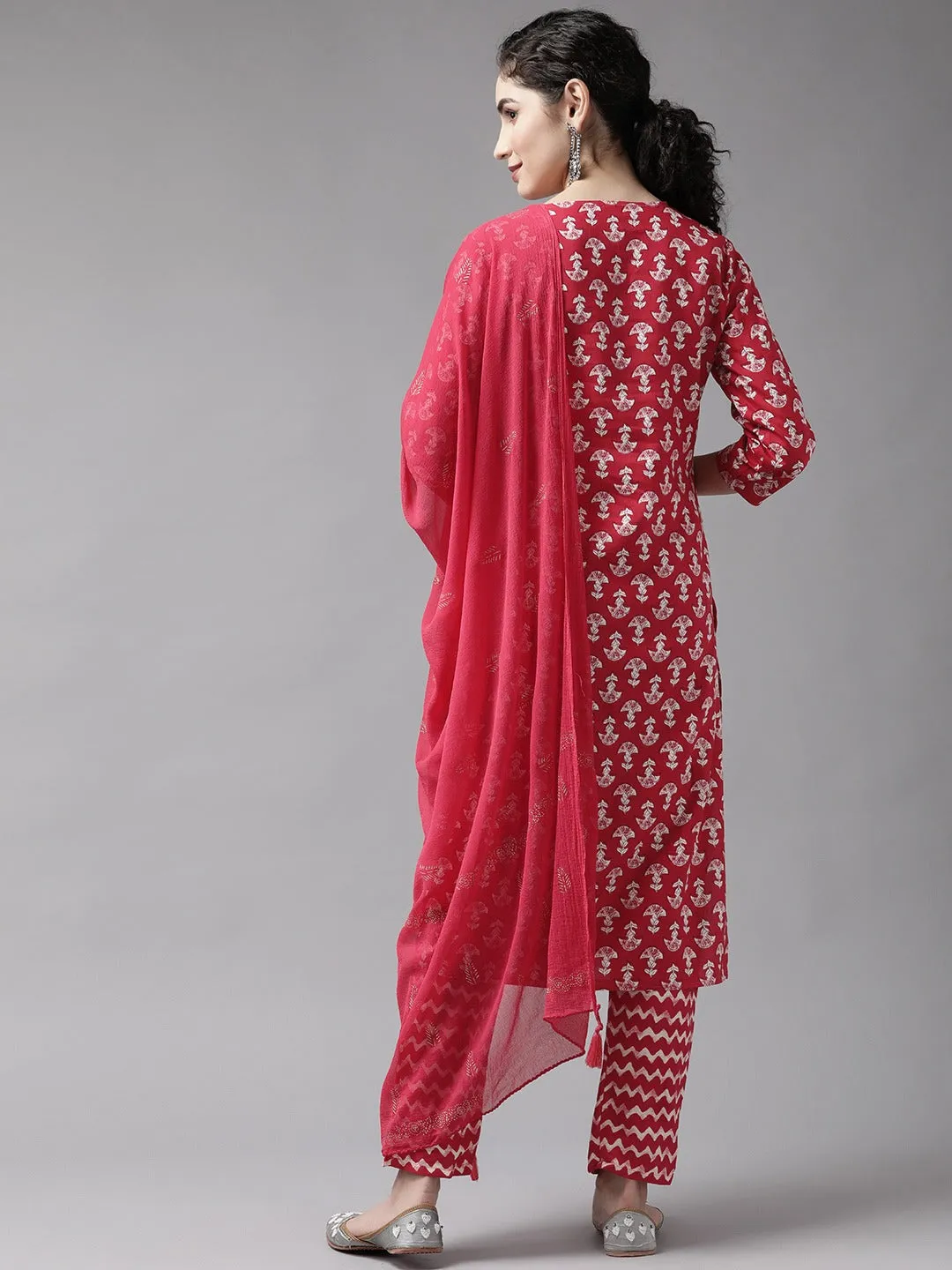 Women Pink Rayon Kurta Set With Dupatta