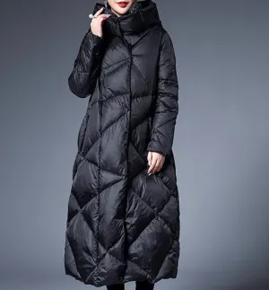 Women Winter Puffer Coat,Light Weight 90% Duck Down Jackets, Hooded Long Warm Down Coat/3326