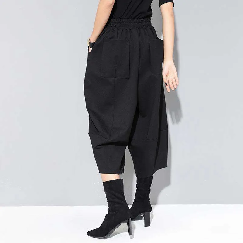 Women's Black Elastic Waist Trousers