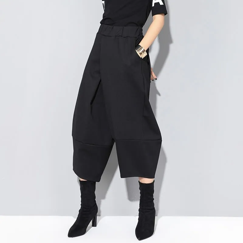 Women's Black Elastic Waist Trousers