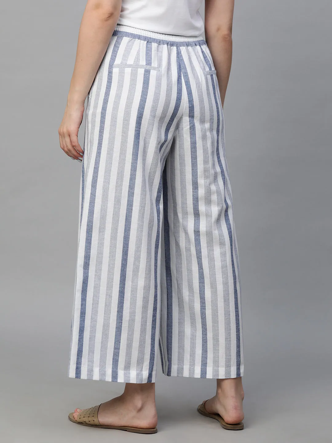 Women's Blue Cotton Linen Regular Fit Culotte