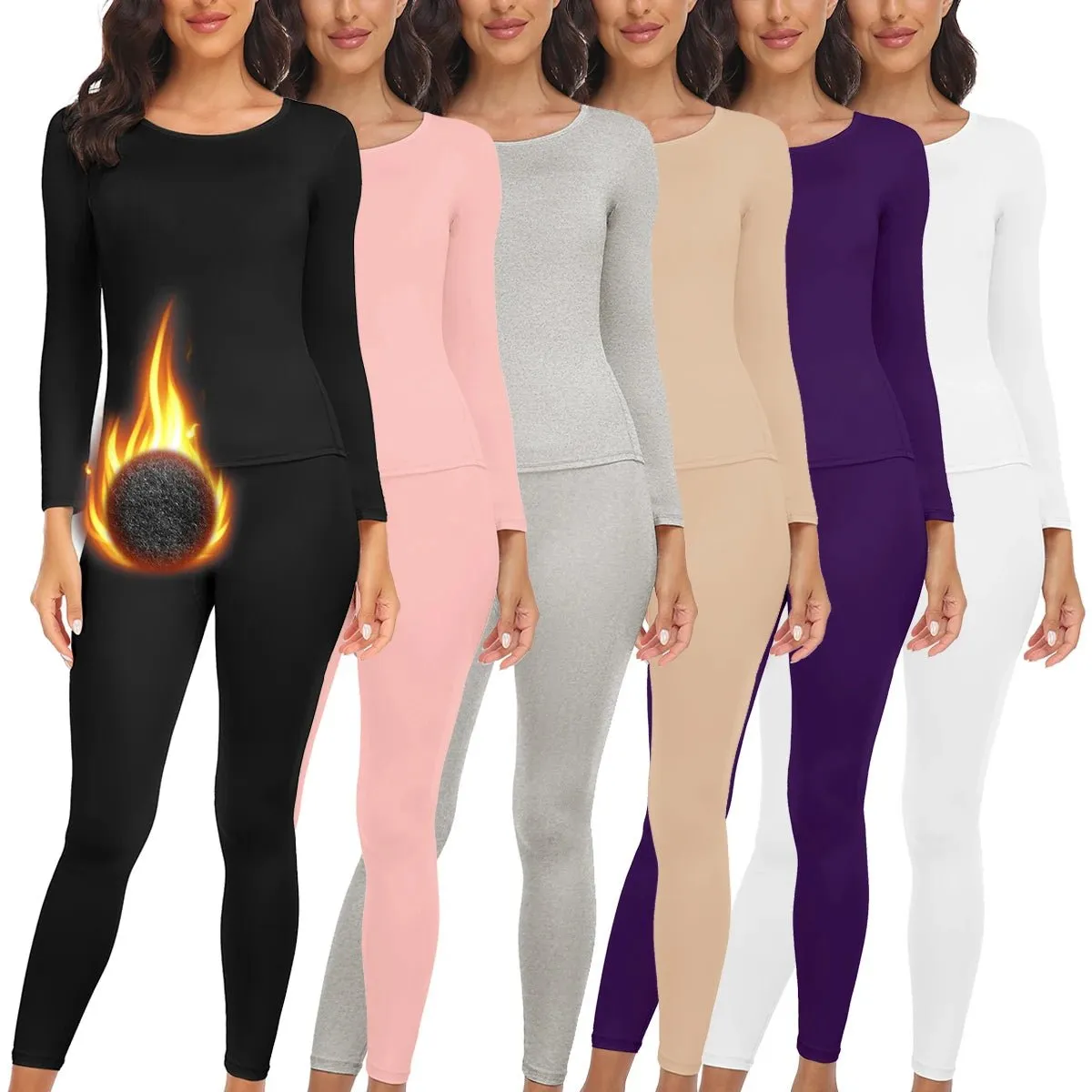 Women's Fleece Lined Thermal Underwear Set Soft Top Bottom 2 Pieces Keep Short Eye Catching