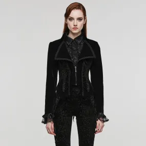 Women's Gothic Turn-down Collar Lace-up Velvet Coat Black