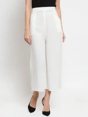 Women'S Off-White Solid Rayon Culottes